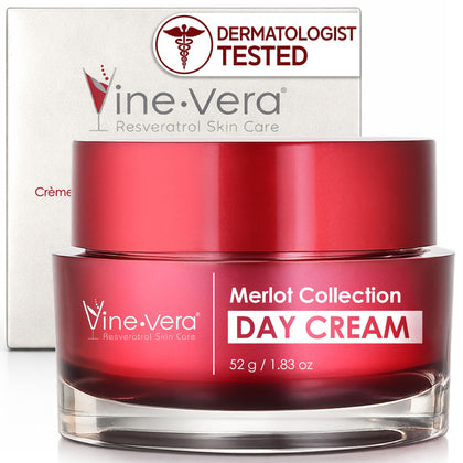 Vine Vera Merlot Day Cream 1.83 Oz front view in glass jar