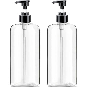 Vioetry 32oz clear pump bottle front view with black pump