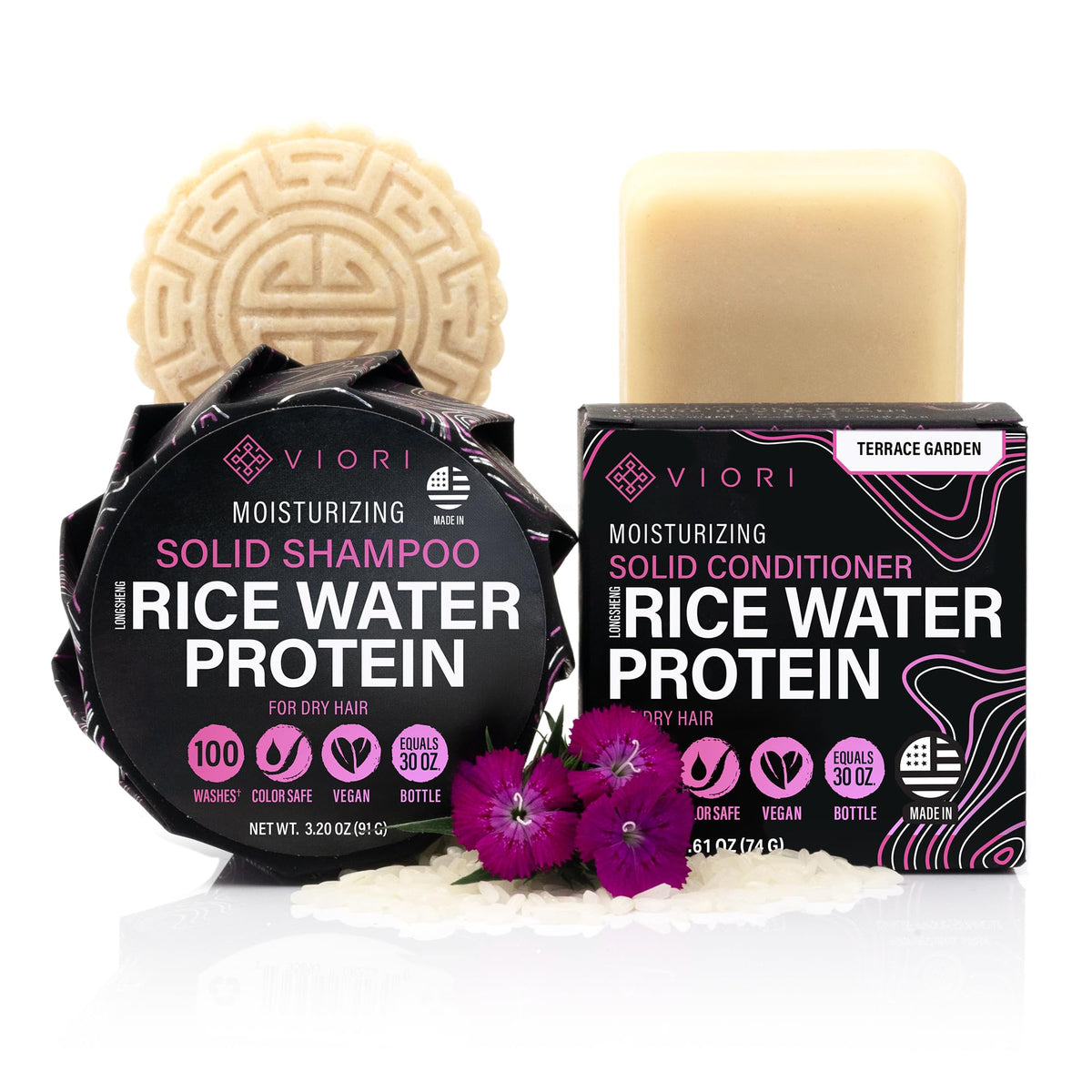 Viori Hydrating Shampoo Bar with rice water front view
