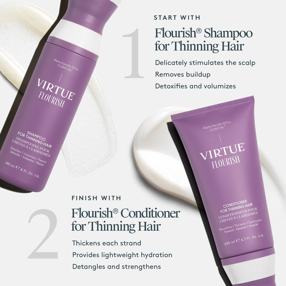 VIRTUE Flourish Hair Growth Shampoo bottle close-up