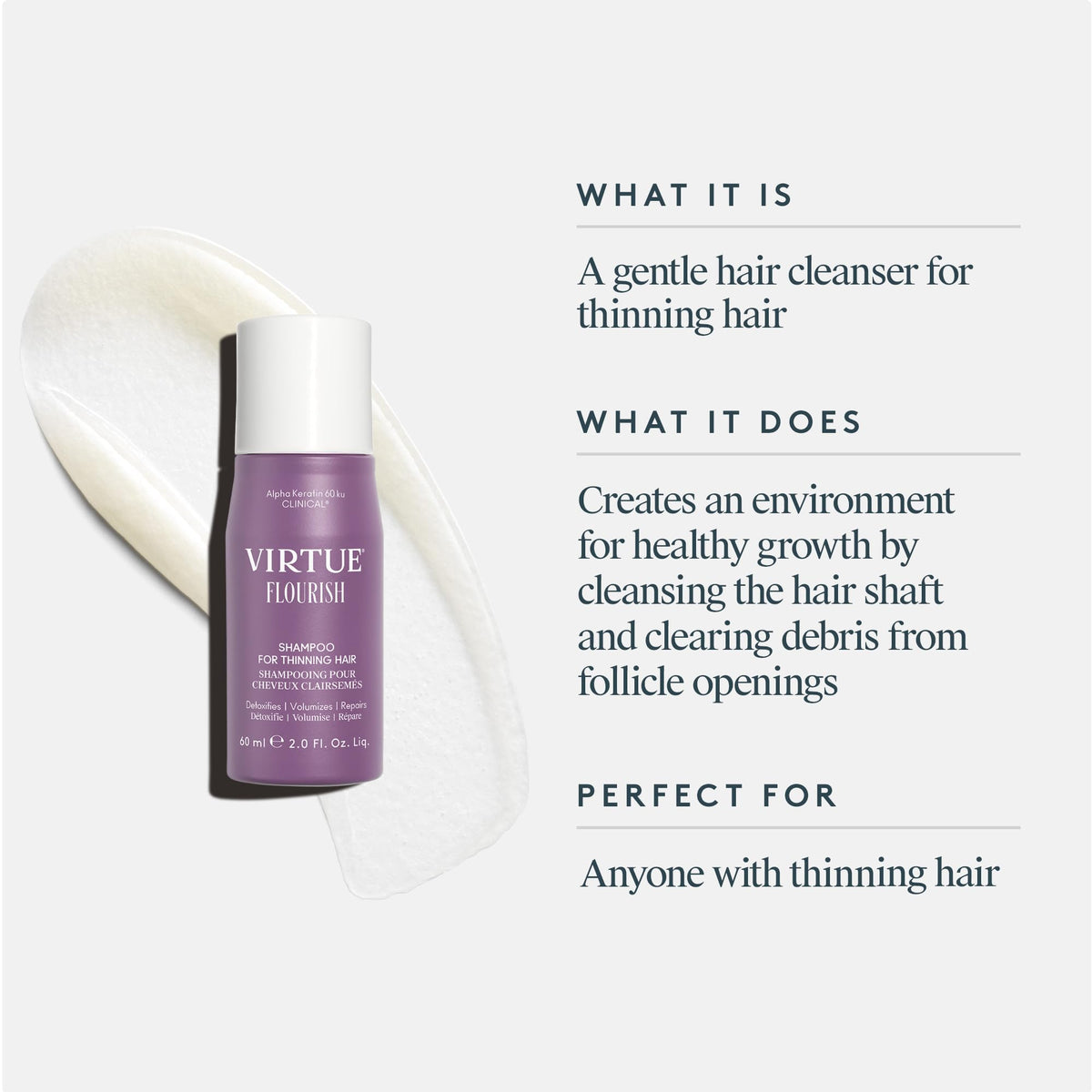 VIRTUE Flourish Hair Growth Shampoo packaging side view