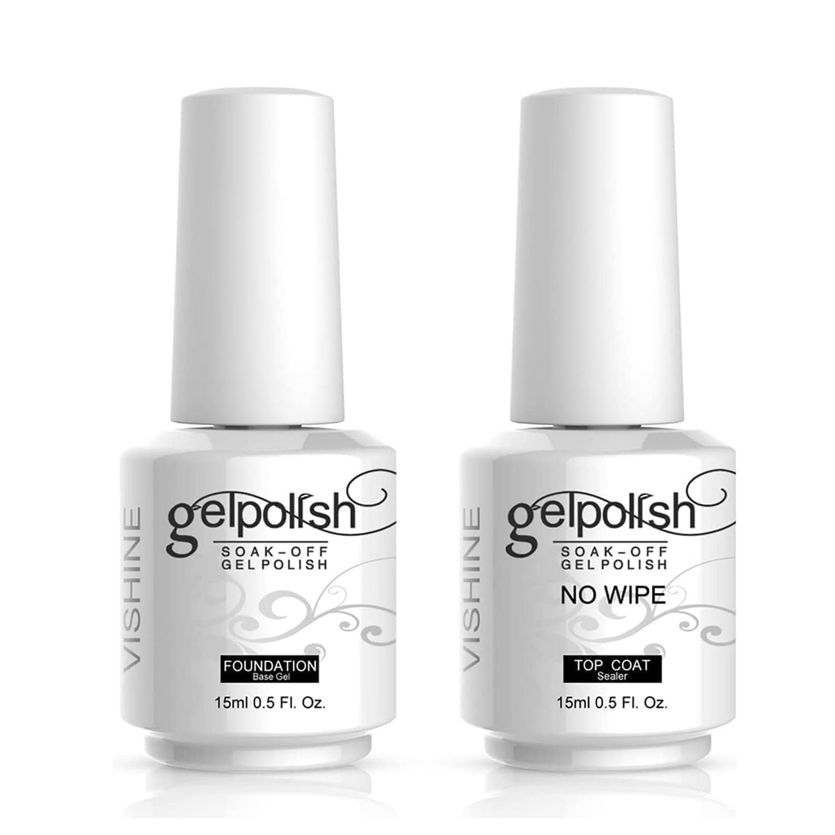 Vishine Gel Polish Set including 15ml Base Coat and No Wipe Top Coat
