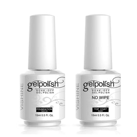 Vishine Gel Polish Set including 15ml Base Coat and No Wipe Top Coat