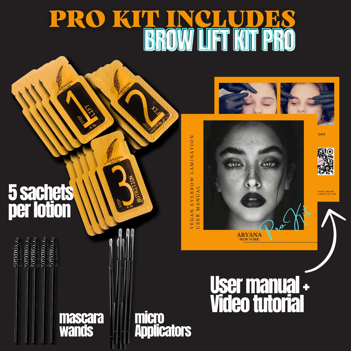 Visual user manual for ARYANA NEW YORK Eyebrow Lamination Kit