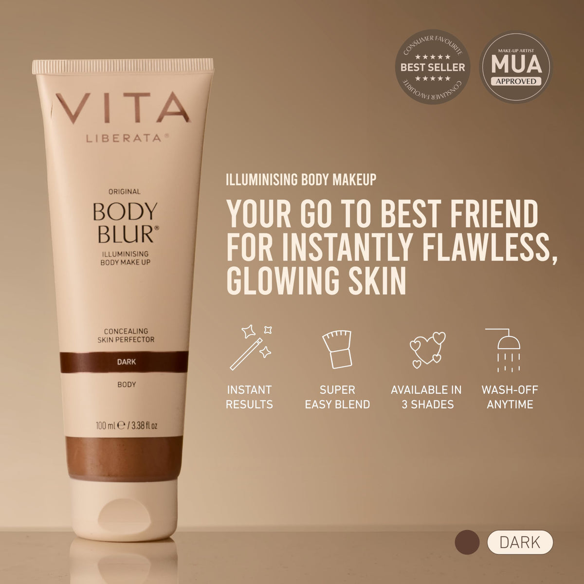 VITA LIBERATA Body Blur Dark on skin application