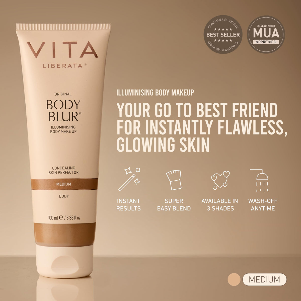 VITA LIBERATA Body Blur Medium 3.38 fl oz application on skin