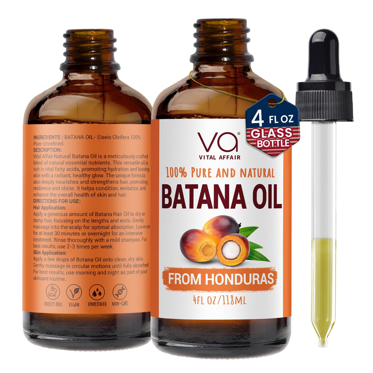 VITAL AFFAIR Batana Hair Growth Oil 4 Fl Oz glass bottle front view