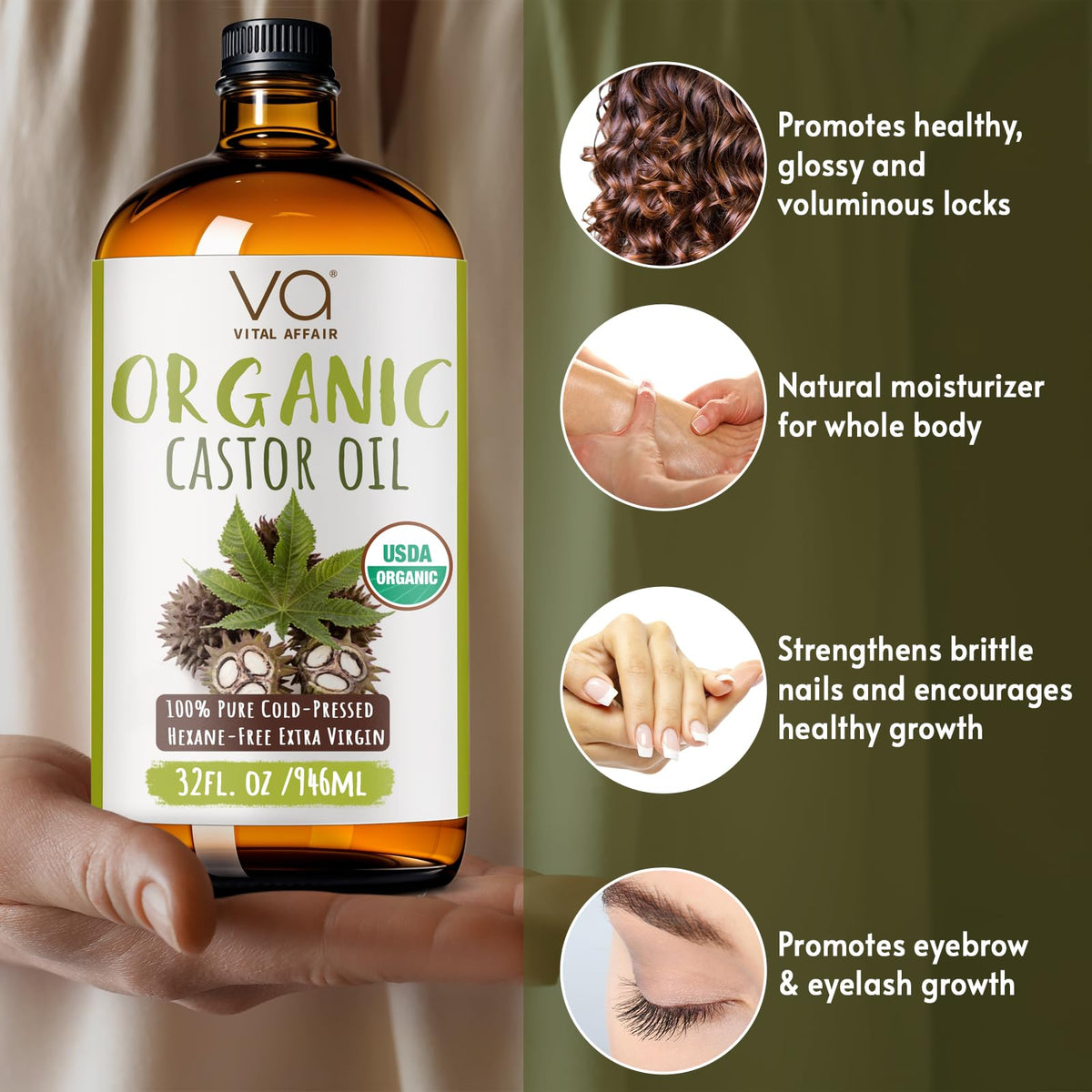 VITAL AFFAIR Organic Castor Oil on a wooden table