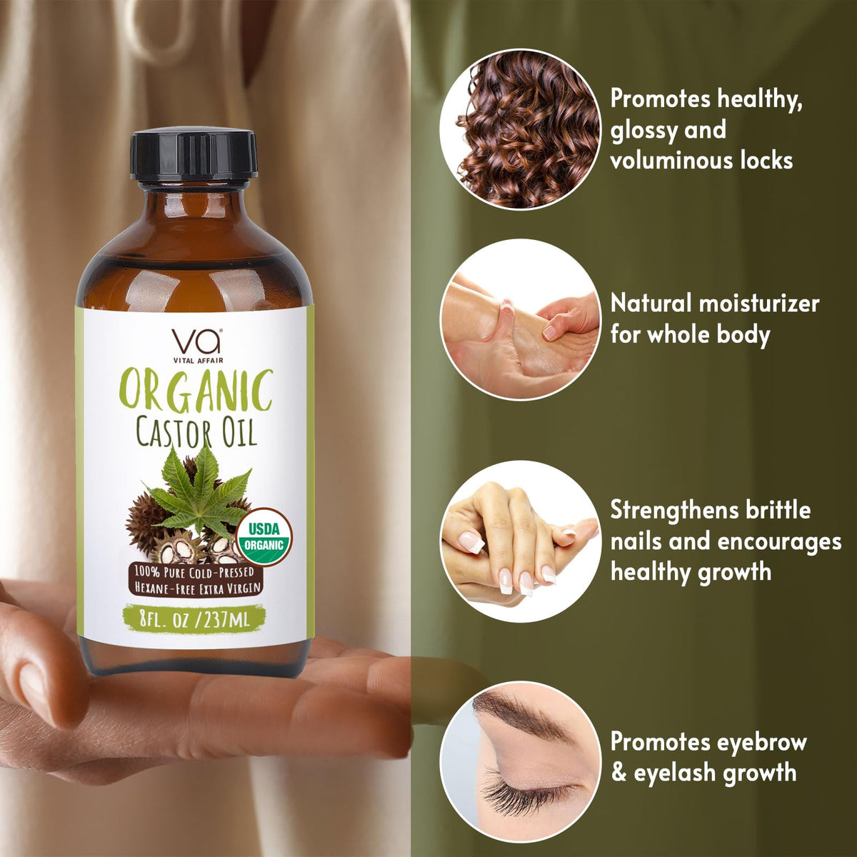VITAL AFFAIR Organic Castor Oil with castor oil pack