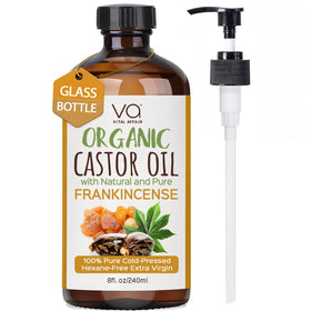 VITAL AFFAIR Organic Castor Oil with Frankincense 8oz glass bottle front view