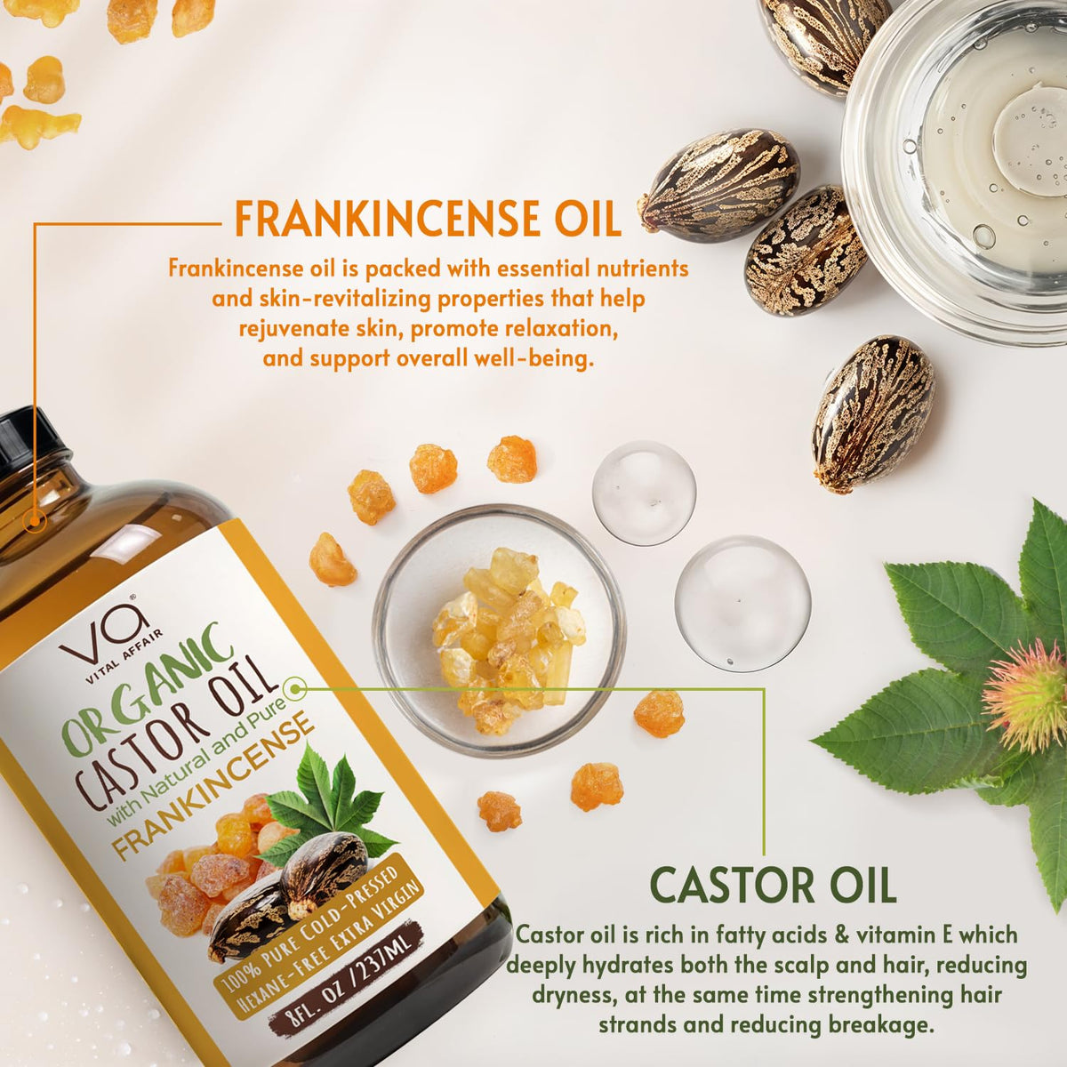 VITAL AFFAIR Organic Castor Oil with Frankincense on a wooden surface