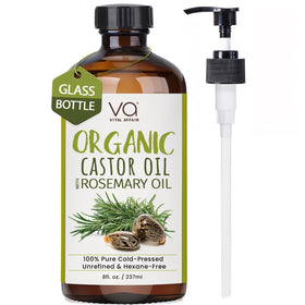 VITAL AFFAIR Organic Castor Oil with Rosemary Oil 8oz glass bottle front view