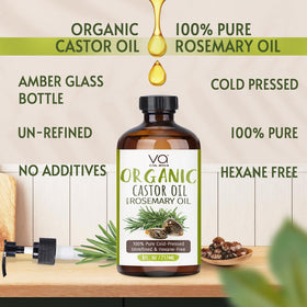 VITAL AFFAIR Organic Castor Oil with Rosemary Oil 8oz glass bottle side view