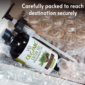 VITAL AFFAIR Organic Castor Oil with Rosemary Oil 8oz glass bottle with hair care products