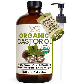 VITAL AFFAIR Organic Cold Pressed Castor Oil 16oz glass bottle front view