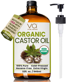 VITAL AFFAIR Organic Cold Pressed Castor Oil 32oz glass bottle front view
