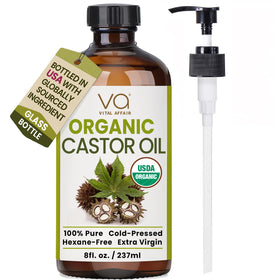 VITAL AFFAIR Organic Cold Pressed Castor Oil 8oz glass bottle front view