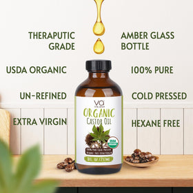 VITAL AFFAIR Organic Cold Pressed Castor Oil 8oz glass bottle with pump