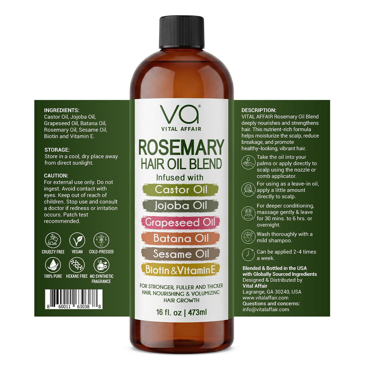 VITAL AFFAIR Rosemary Oil bottle with castor and batana oil