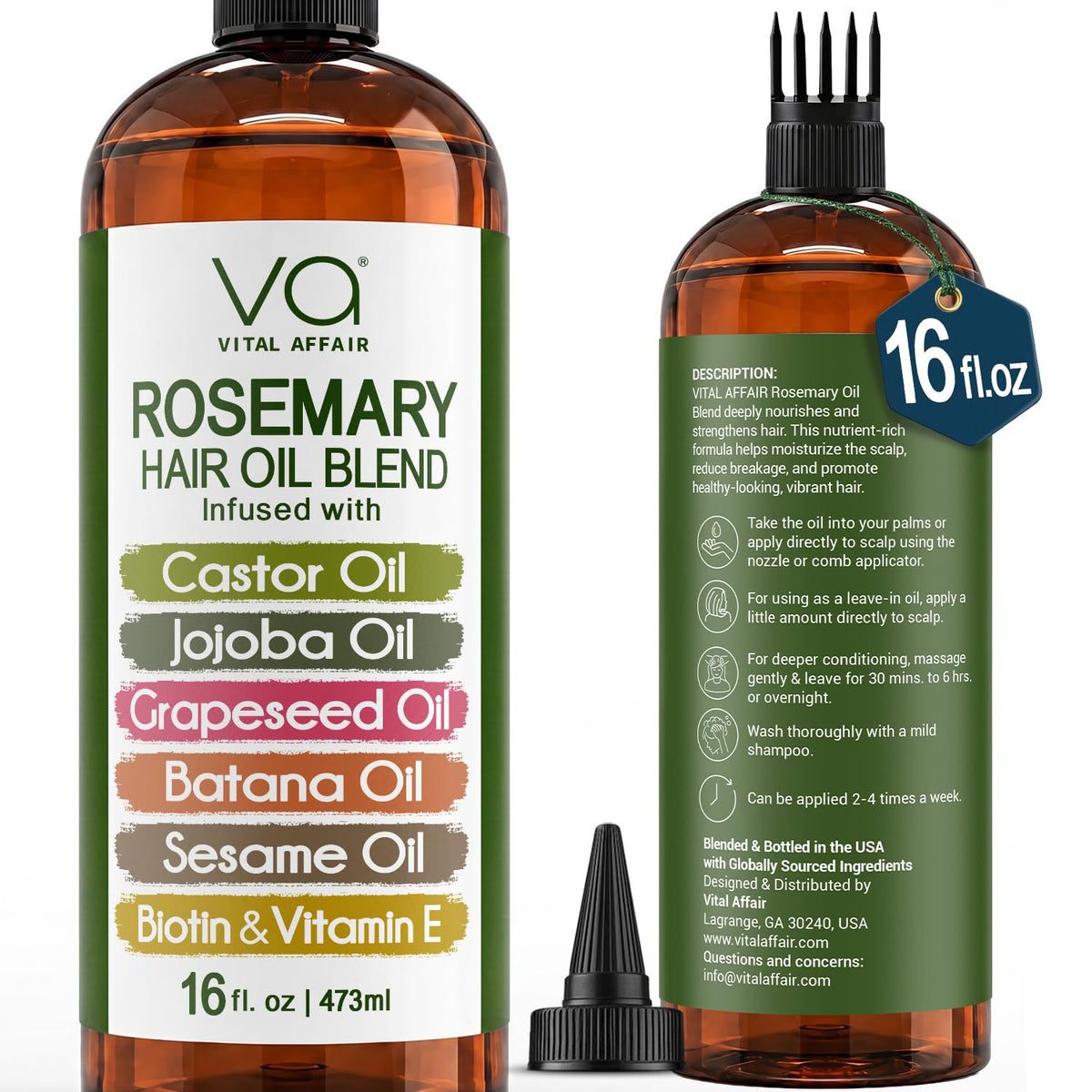 VITAL AFFAIR Rosemary Oil for Hair Growth 16 Fl Oz front view