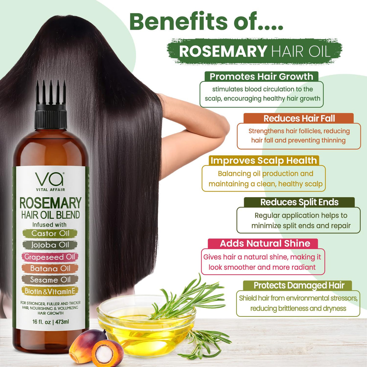 VITAL AFFAIR Rosemary Oil for Hair Growth on a wooden table