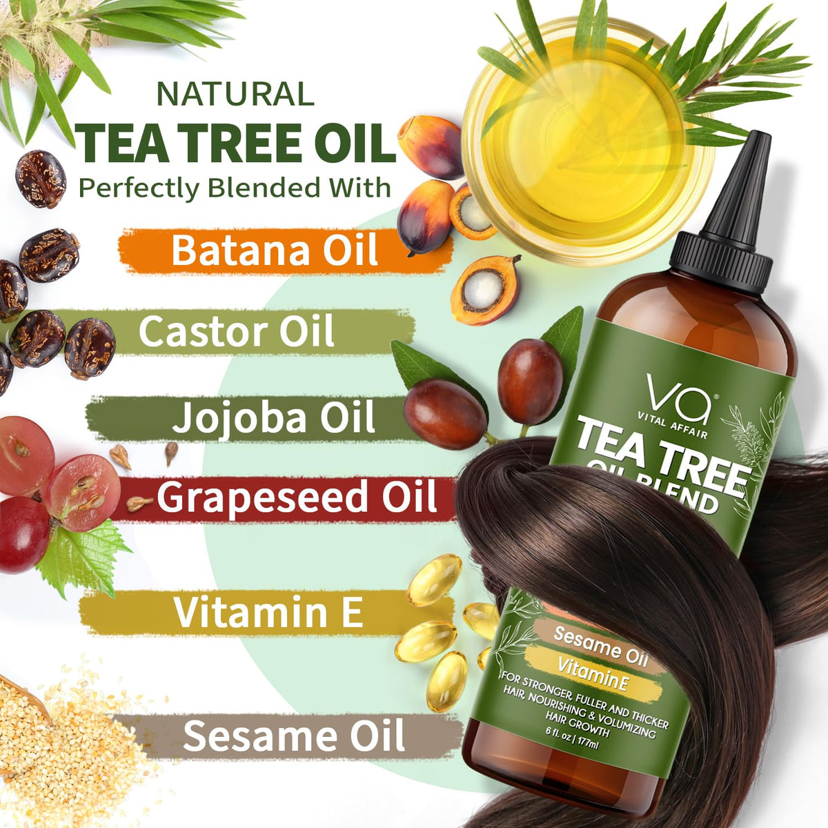 VITAL AFFAIR Tea Tree Hair Growth Oil 6 Fl Oz side view