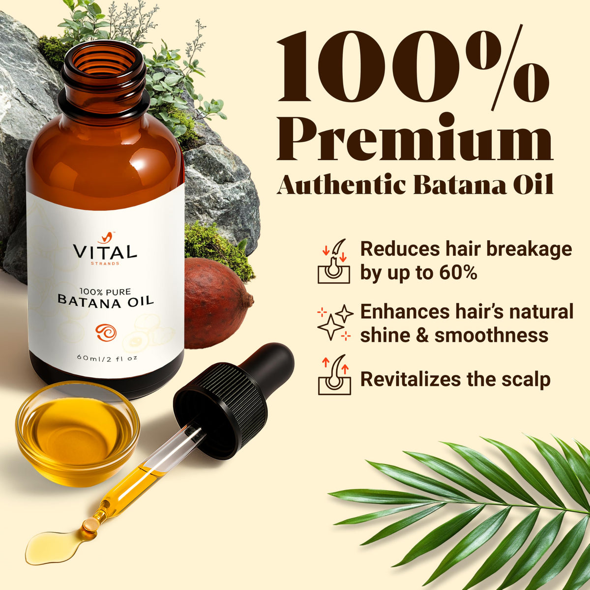 Vital Strands Batana Oil 60ml on a wooden surface