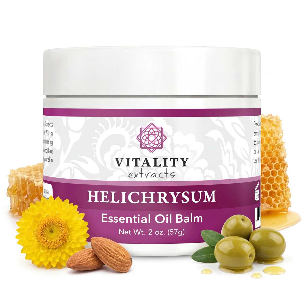 Vitality Helichrysum Balm 2oz front view with packaging