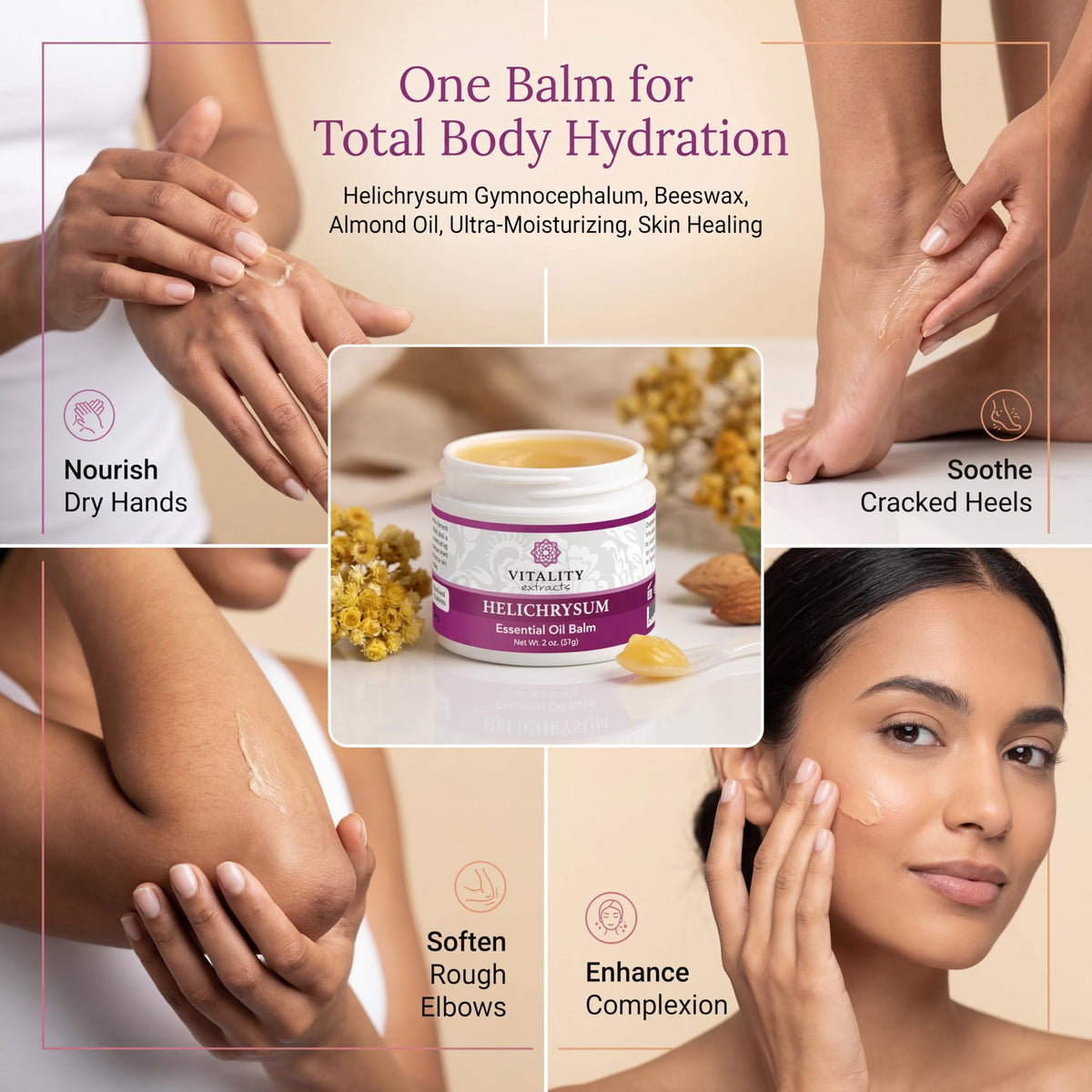 Vitality Helichrysum Balm open lid showing product
