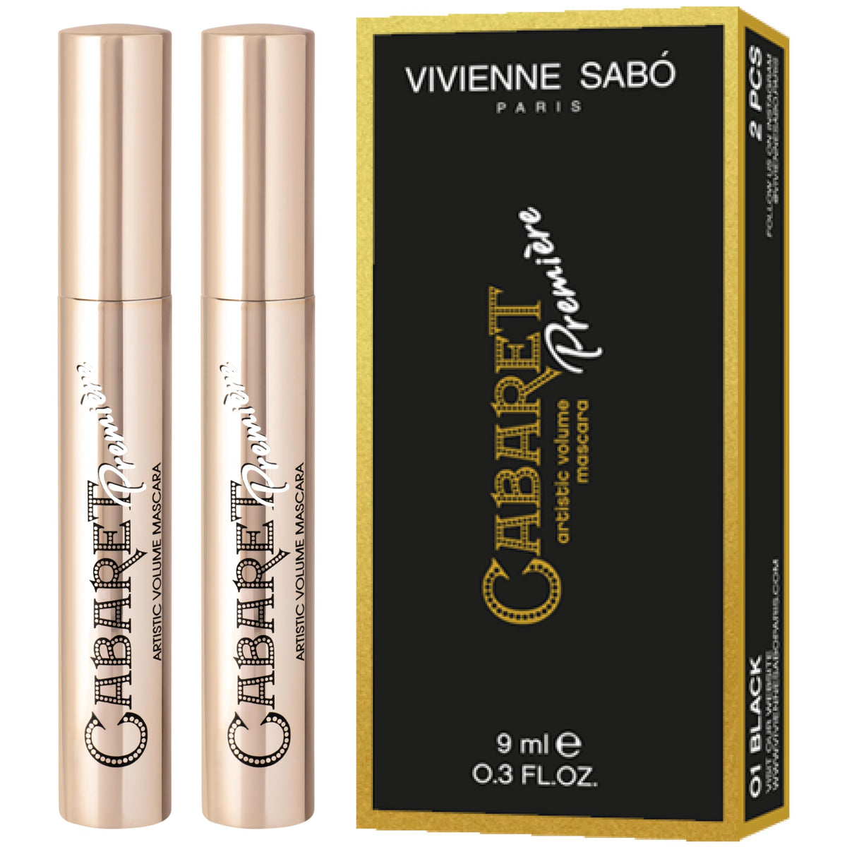 Vivienne Sabó Cabaret Premiere Black Mascara front view, 2 pack
