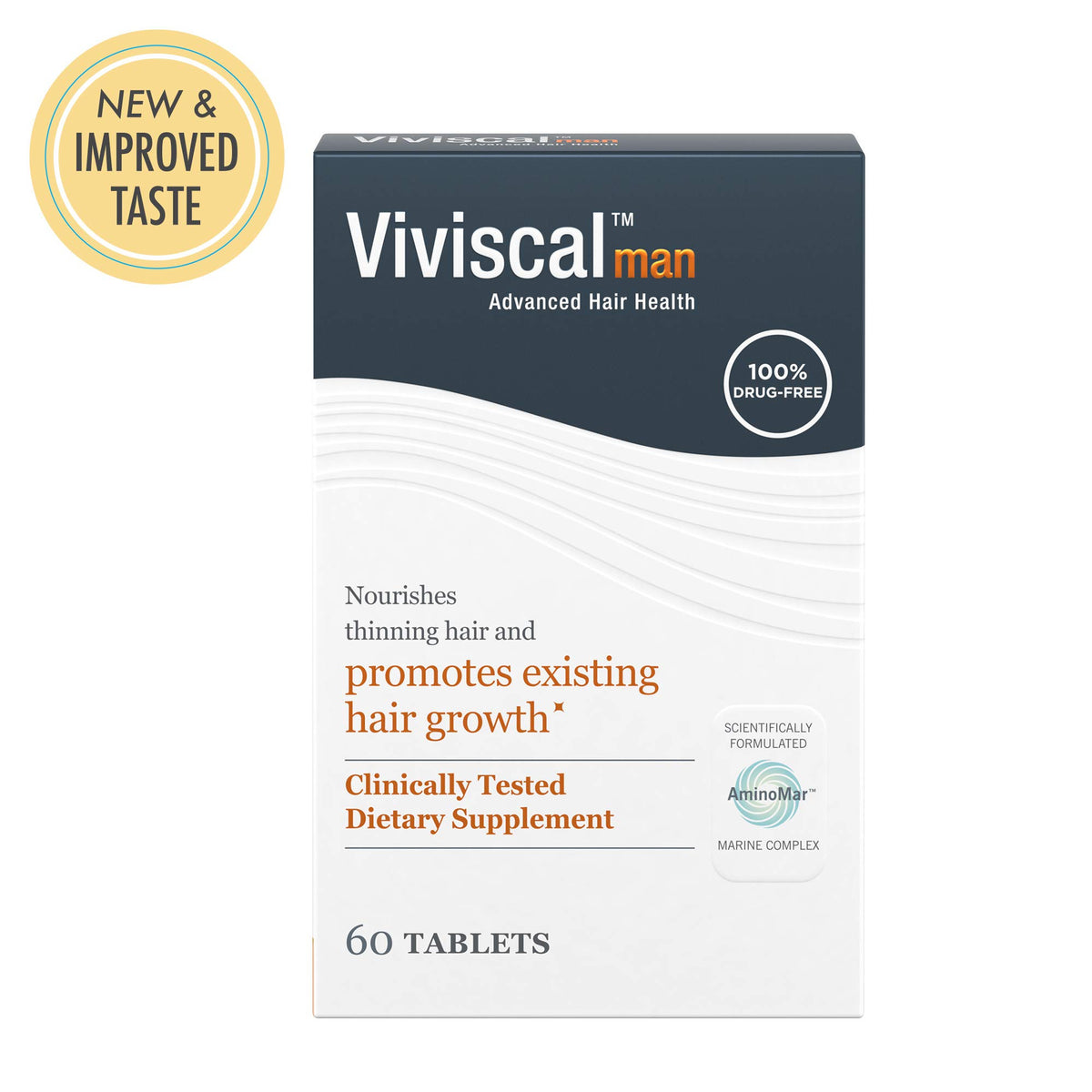 Viviscal Men's Hair Growth Supplements displayed with a glass of water