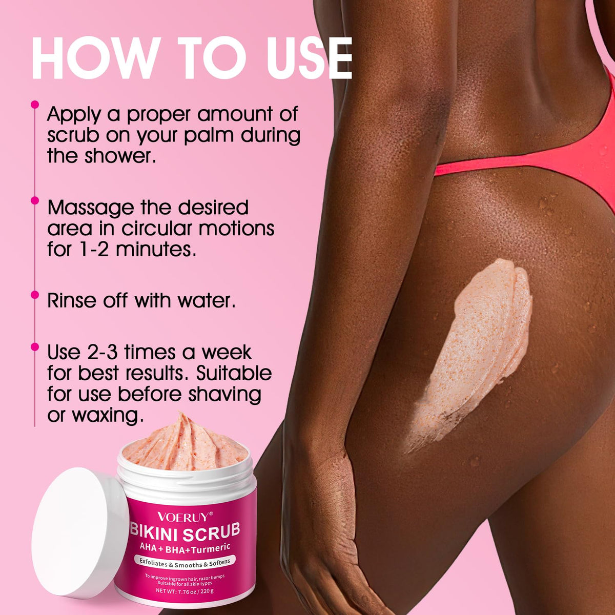 VOERUY Bikini Area Exfoliator 259g on a towel