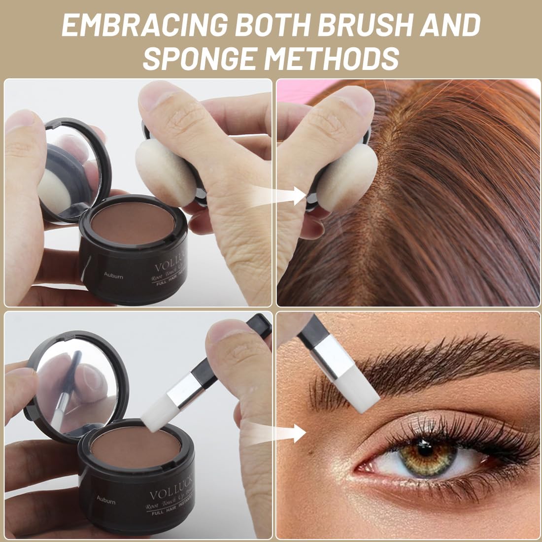 VOLLUCK Root Touch Up Powder Auburn compact with mirror