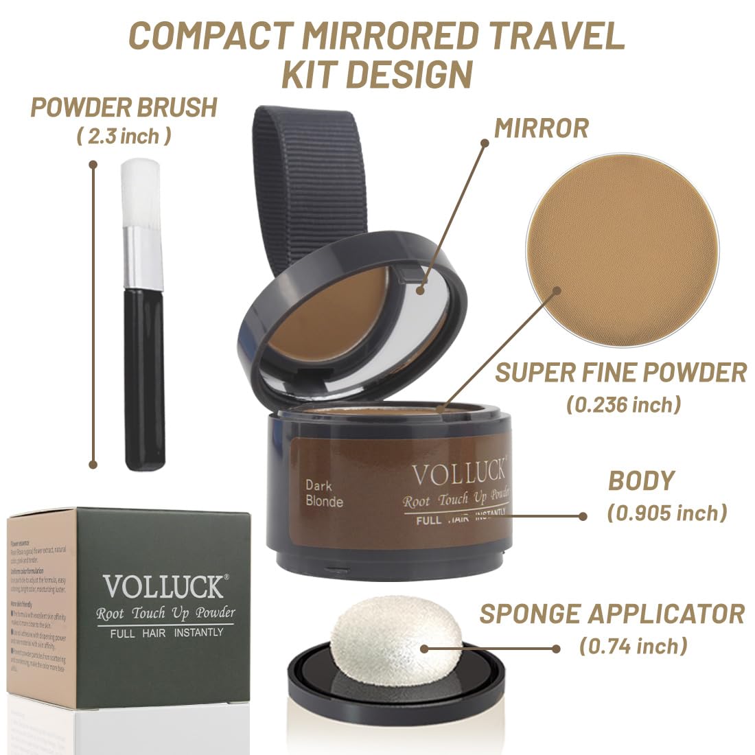 VOLLUCK Root Touch Up Powder Dark Blonde compact with mirror