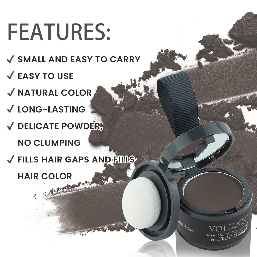 VOLLUCK Root Touch Up Powder Dark Brown in travel bag