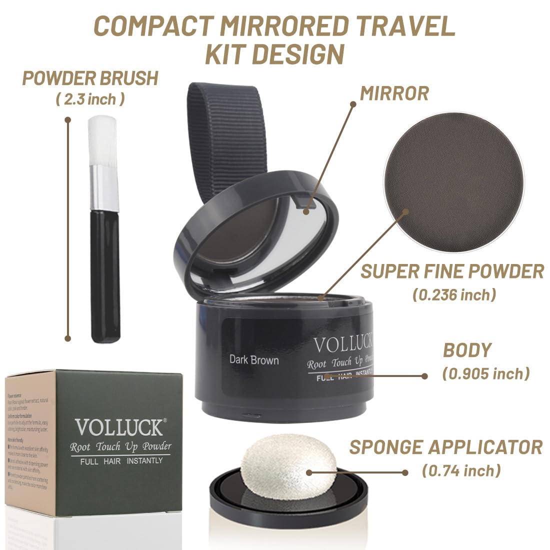 VOLLUCK Root Touch Up Powder Dark Brown on hairline
