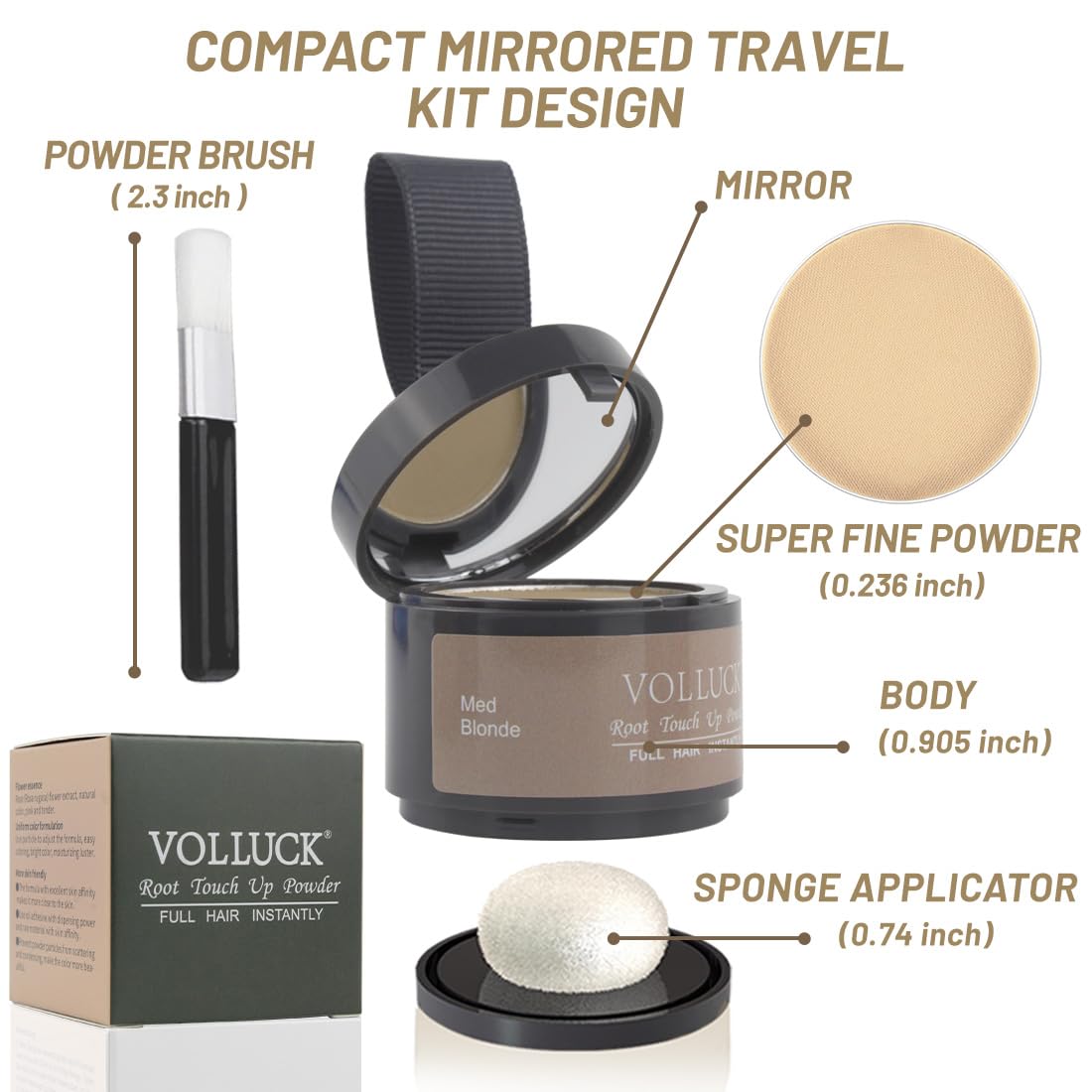 VOLLUCK Root Touch Up Powder Medium Blonde compact with mirror