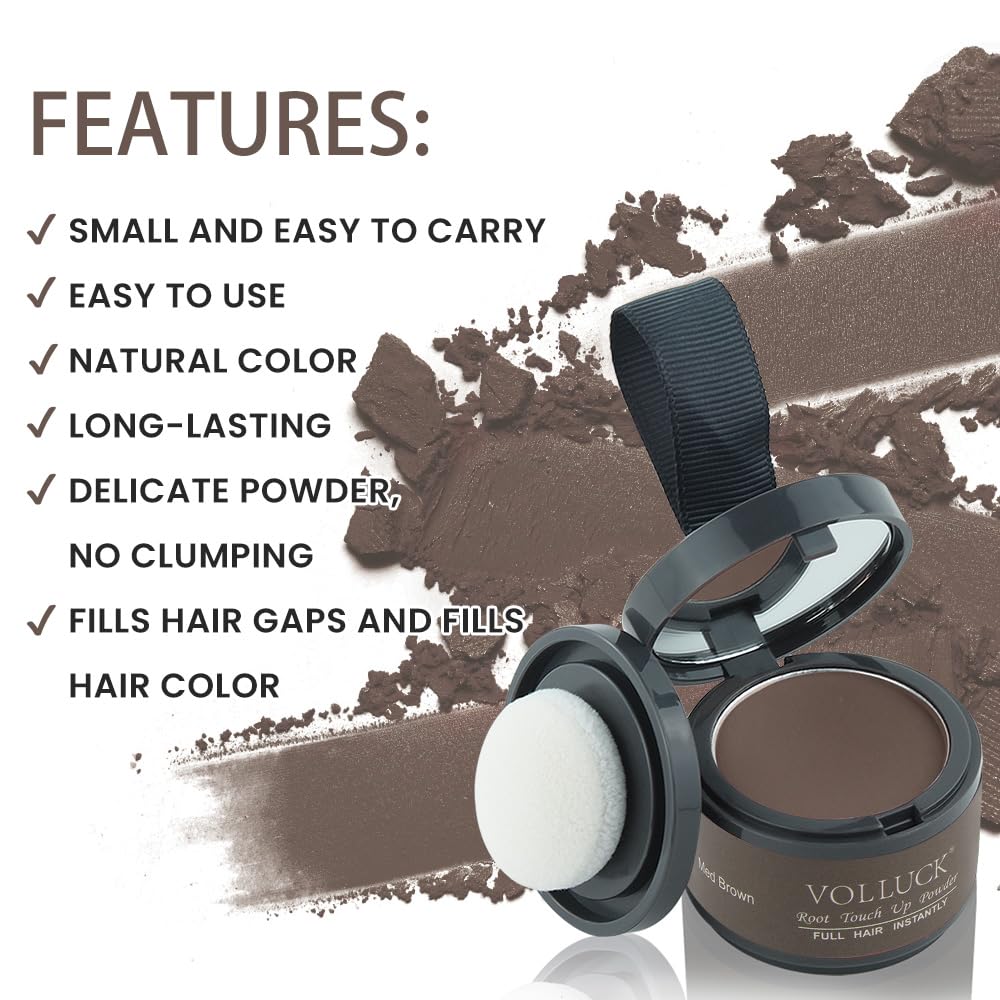 VOLLUCK Root Touch Up Powder Medium Brown in travel bag