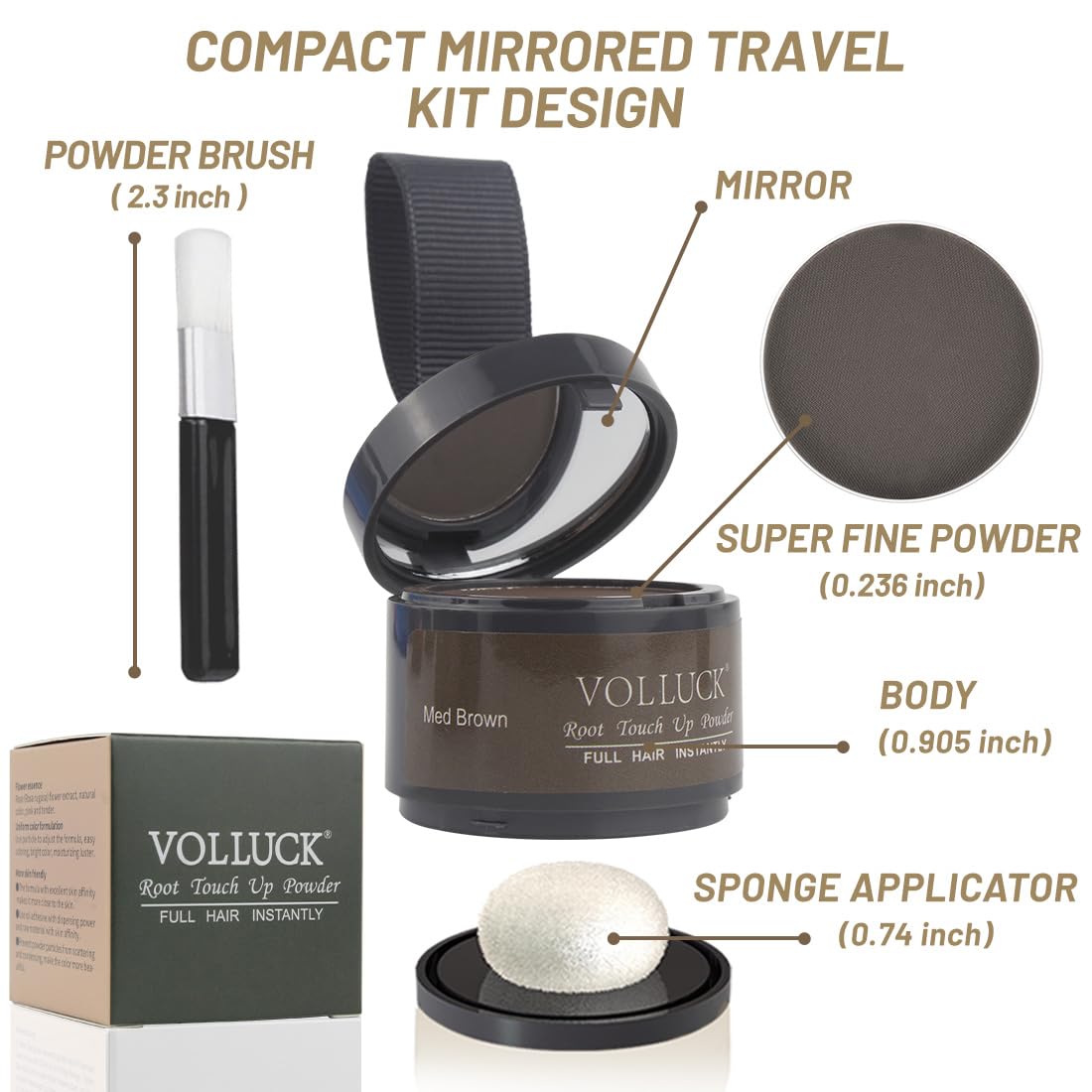 VOLLUCK Root Touch Up Powder Medium Brown on hairline