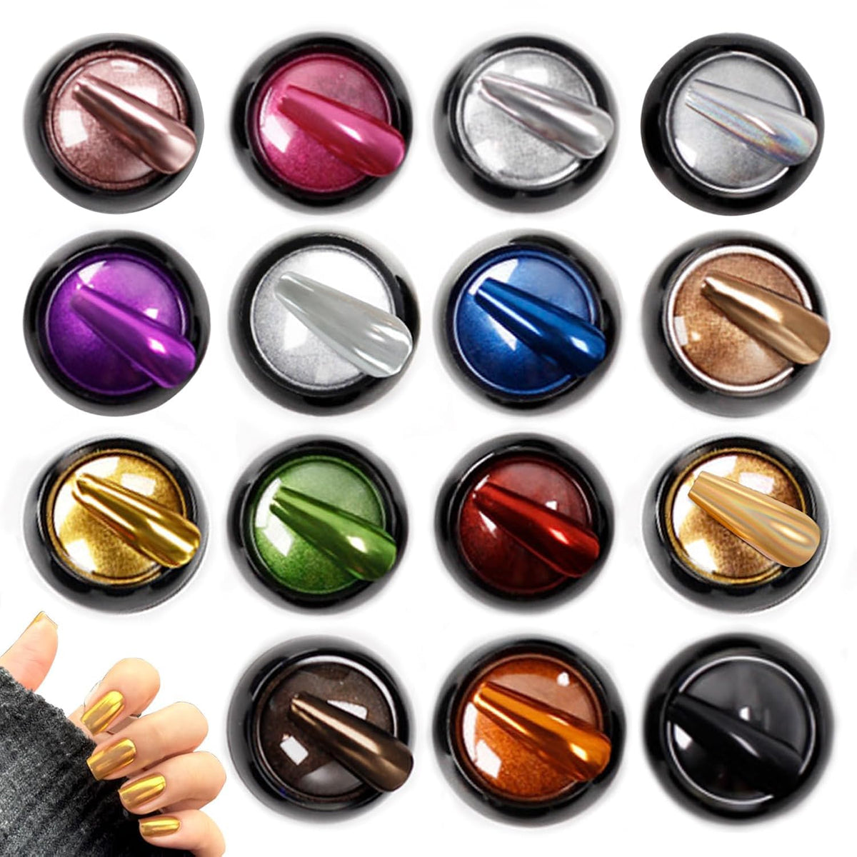 Vonrui Nail Chrome Powder Kit 15 jars with sponge sticks