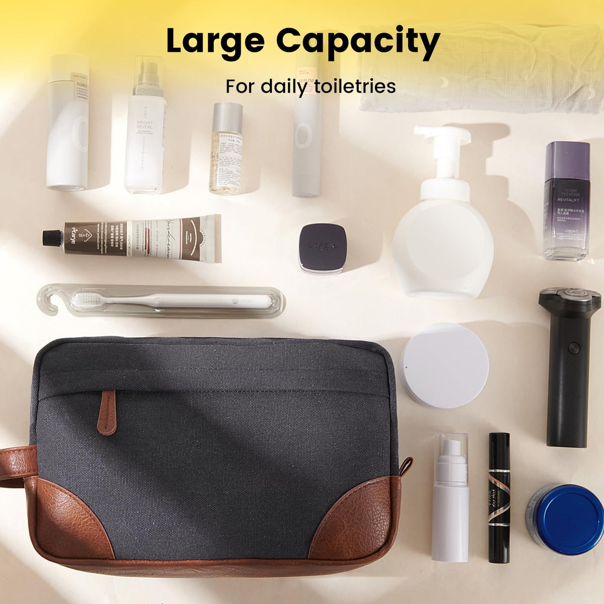 Vorspack Canvas Toiletry Bag packed inside a suitcase