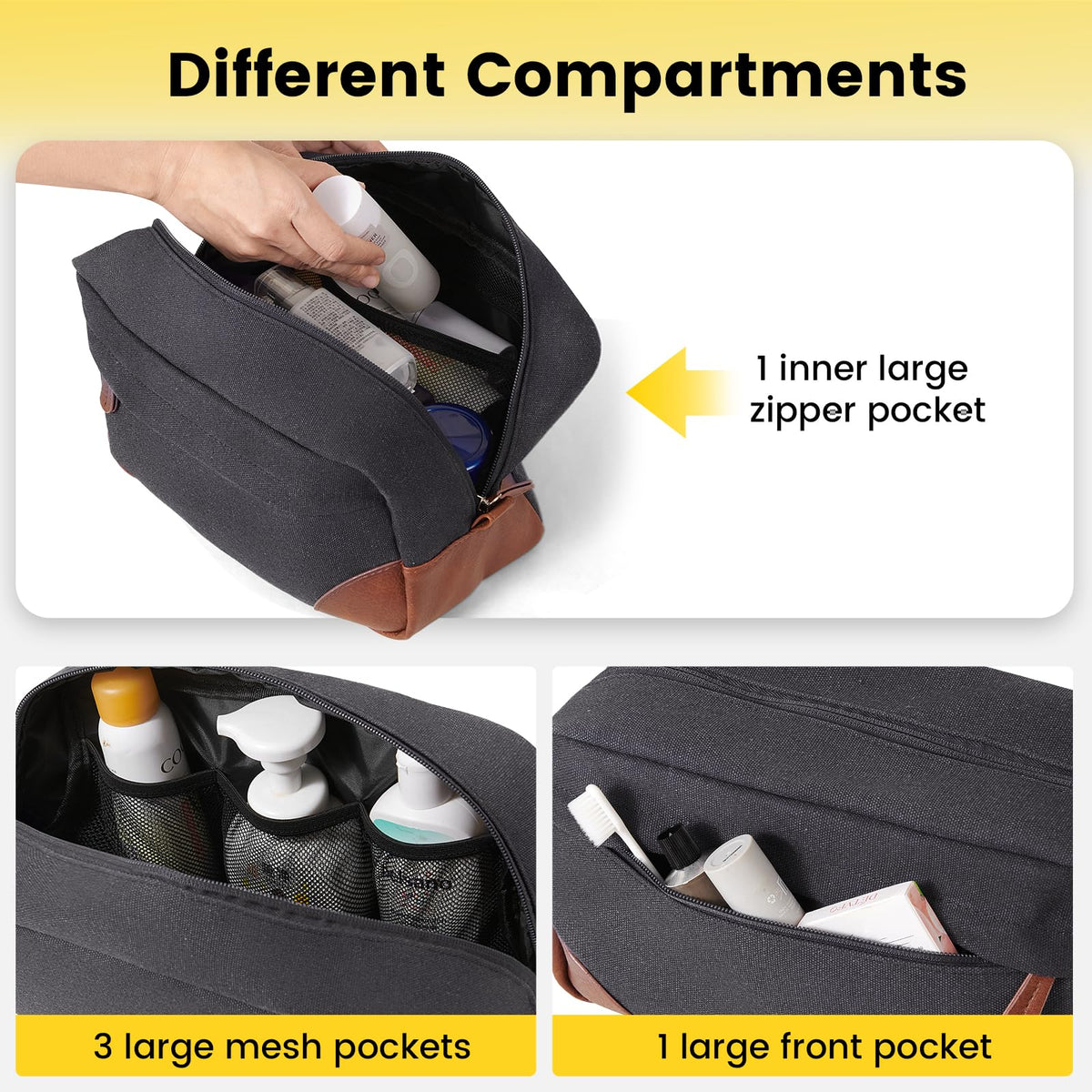 Vorspack Canvas Toiletry Bag with leather handle and zipper detail