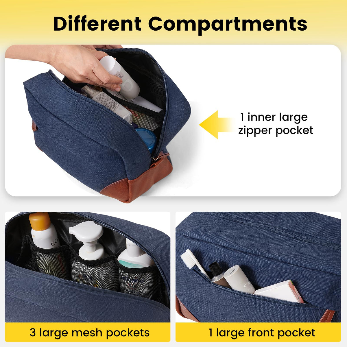 Vorspack Canvas Travel Toiletry Bag side view with zipper