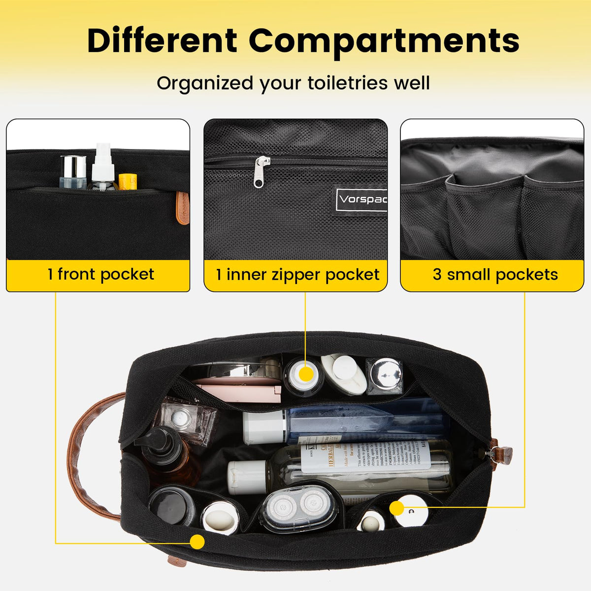 Vorspack Canvas Travel Toiletry Bag with leather handle