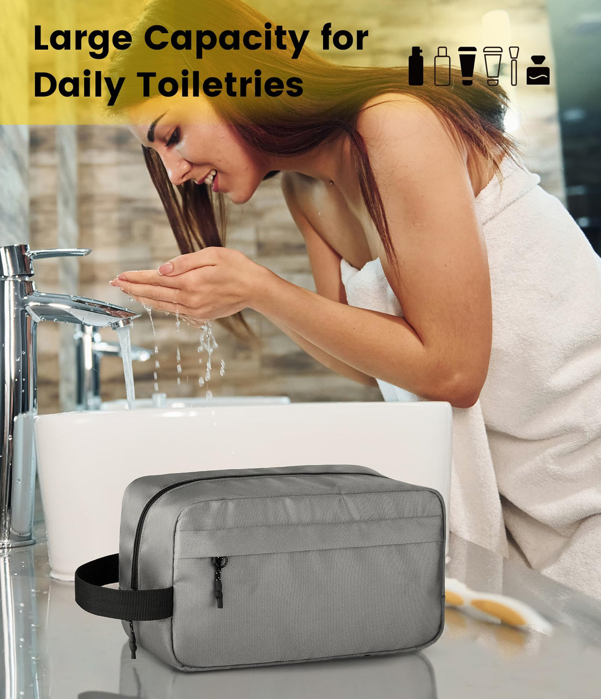 Vorspack toiletry bag hanging from a hook
