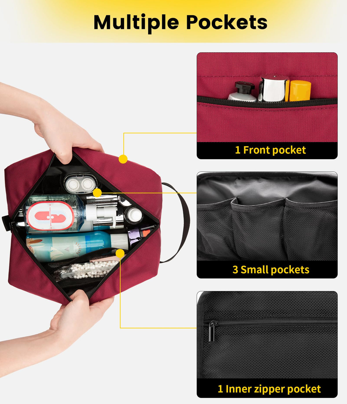 Vorspack Travel Toiletry Bag maroon with toiletries inside
