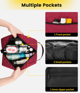 Vorspack Travel Toiletry Bag maroon with toiletries inside
