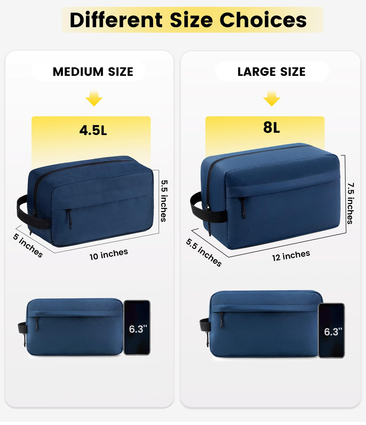 Vorspack Travel Toiletry Bag navy blue showing main compartment