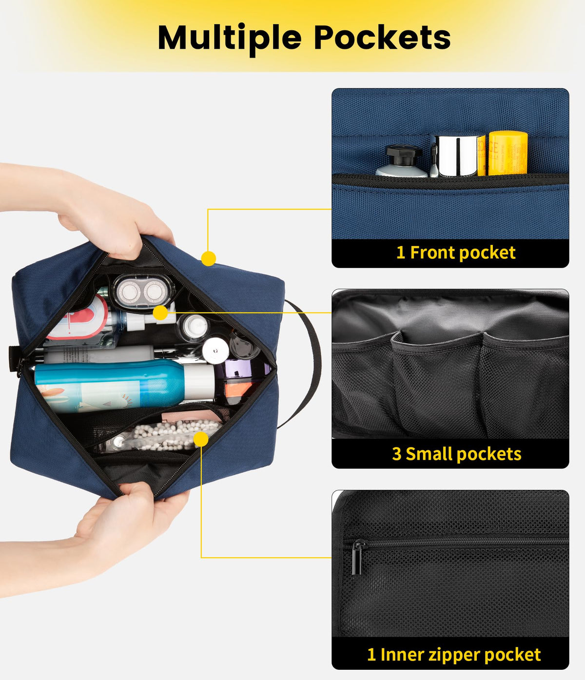 Vorspack Travel Toiletry Bag navy blue with mesh pockets