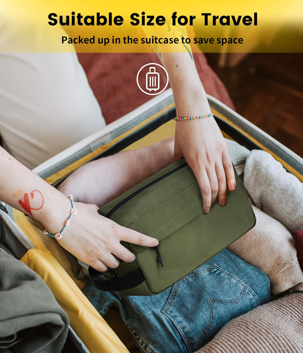 Vorspack Travel Toiletry Bag packed in a suitcase
